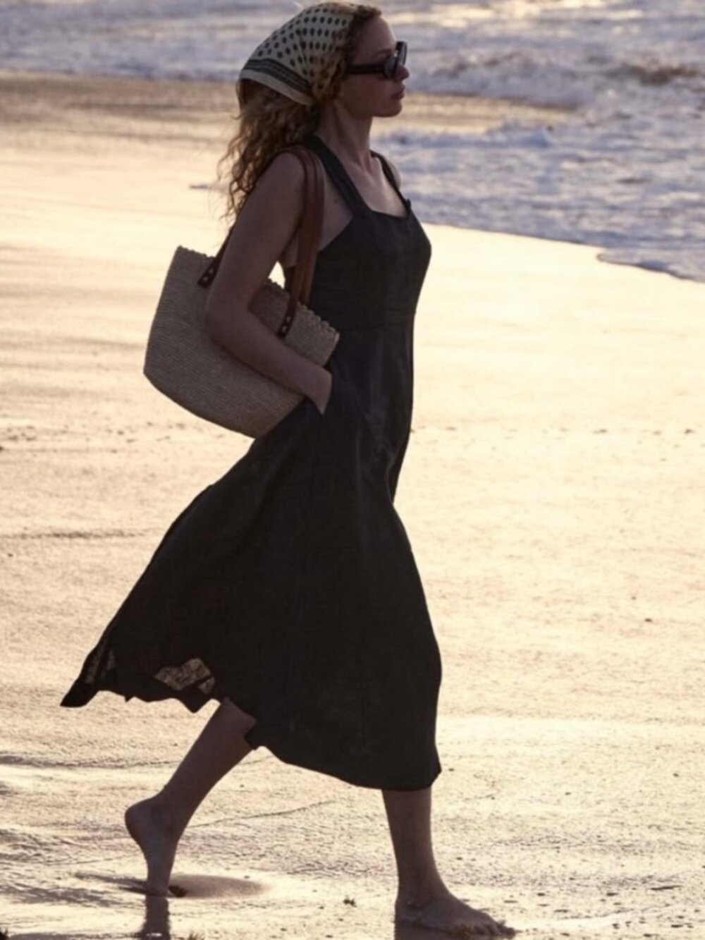 Dôen Colbie Black Linen Midi Dress